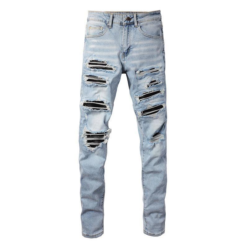 European And American High Street Patch Ripped Jeans - AmiraMart