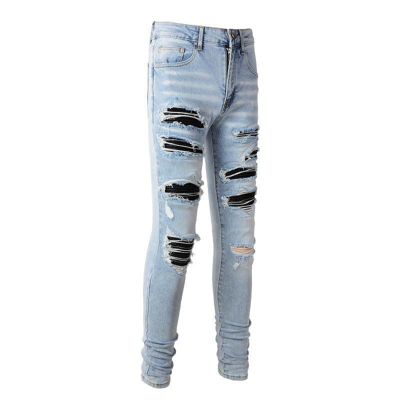 European And American High Street Patch Ripped Jeans - AmiraMart