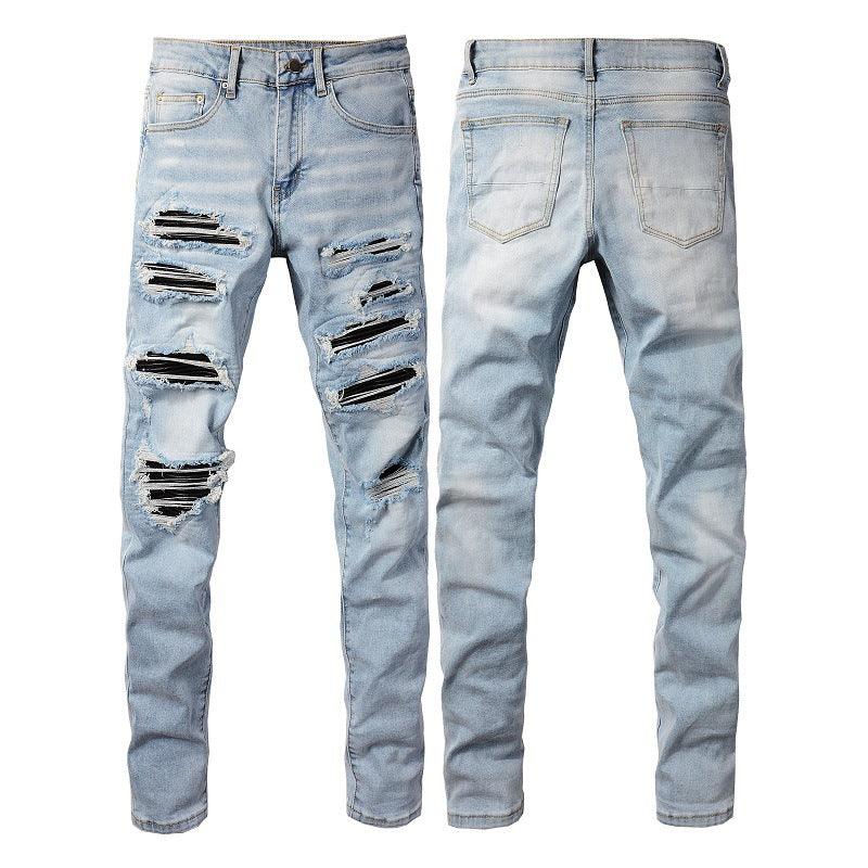 European And American High Street Patch Ripped Jeans - AmiraMart