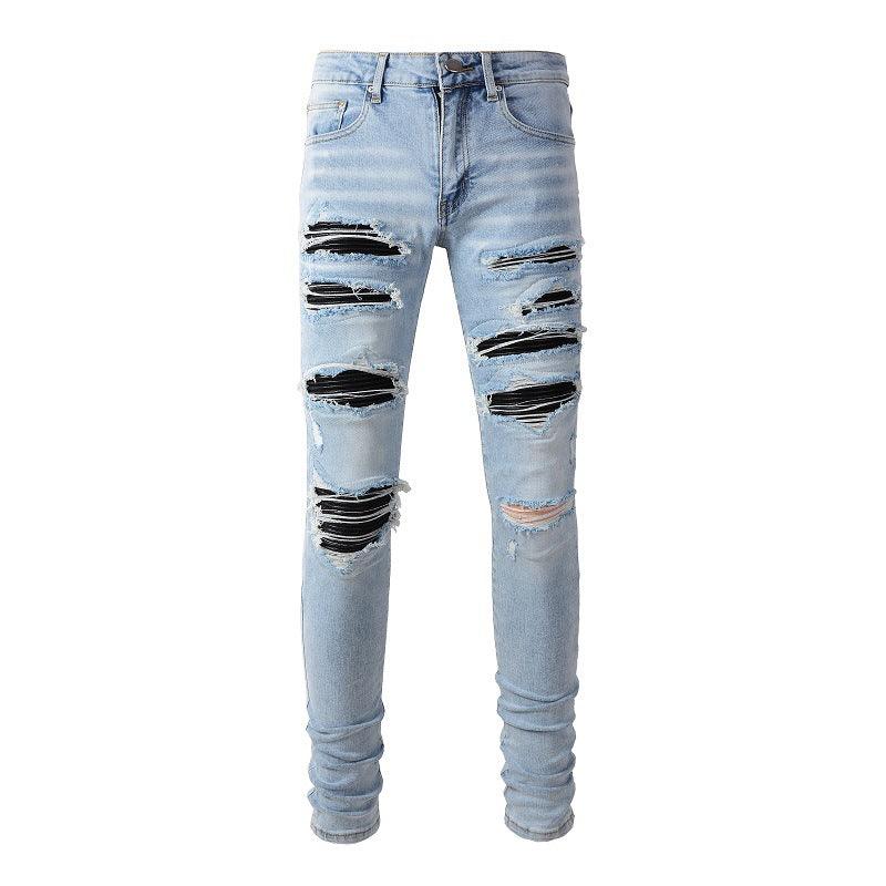 European And American High Street Patch Ripped Jeans - AmiraMart