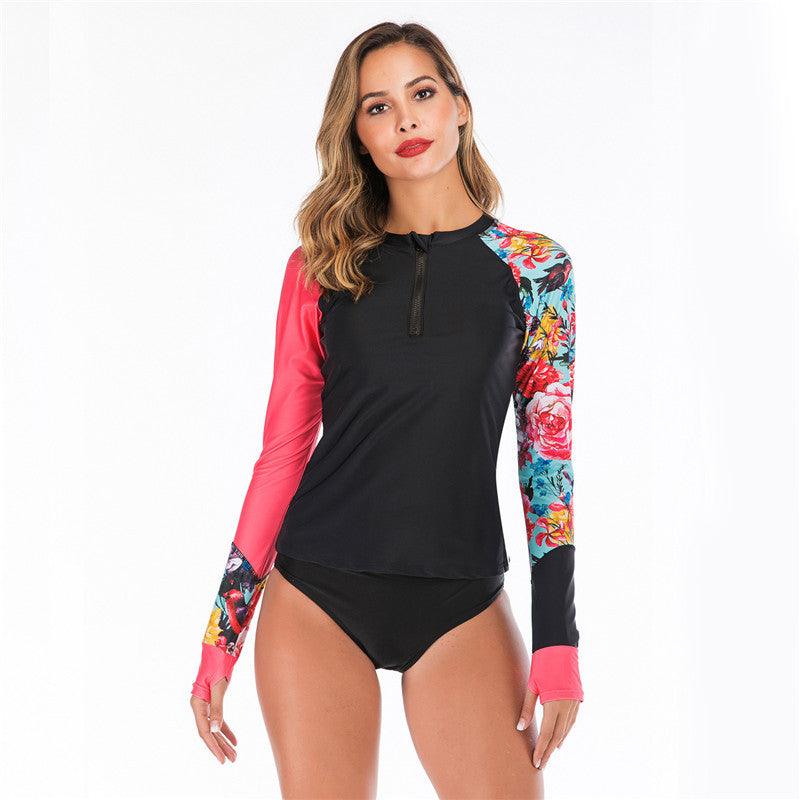 European And American Long-sleeved Surfing Suit Sunscreen Split Triangle Diving Suit Women Swimsuit - AmiraMart
