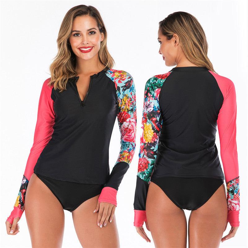 European And American Long-sleeved Surfing Suit Sunscreen Split Triangle Diving Suit Women Swimsuit - AmiraMart