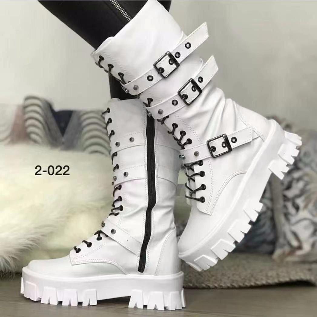 European And American Mid - calf Buckle Knight Boots - AmiraMart
