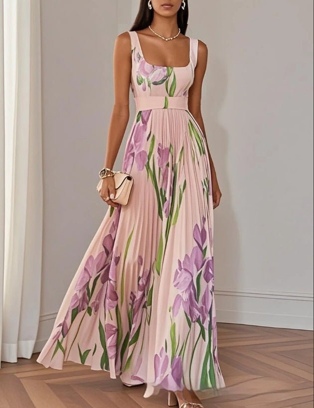 European And American Pleated Printing Dress - AmiraMart