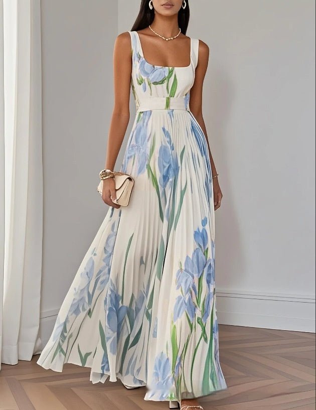 European And American Pleated Printing Dress - AmiraMart