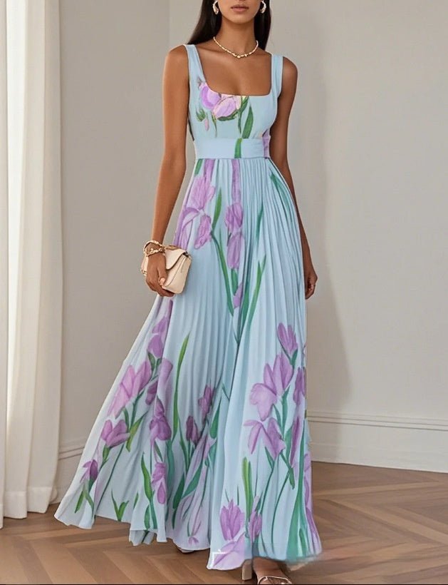 European And American Pleated Printing Dress - AmiraMart