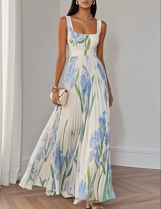 European And American Pleated Printing Dress - AmiraMart