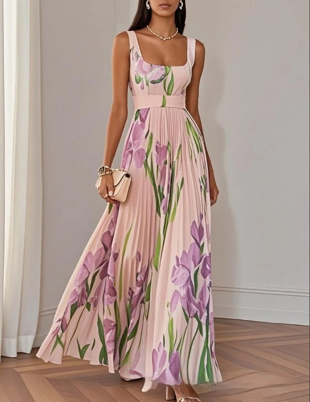 European And American Pleated Printing Dress - AmiraMart