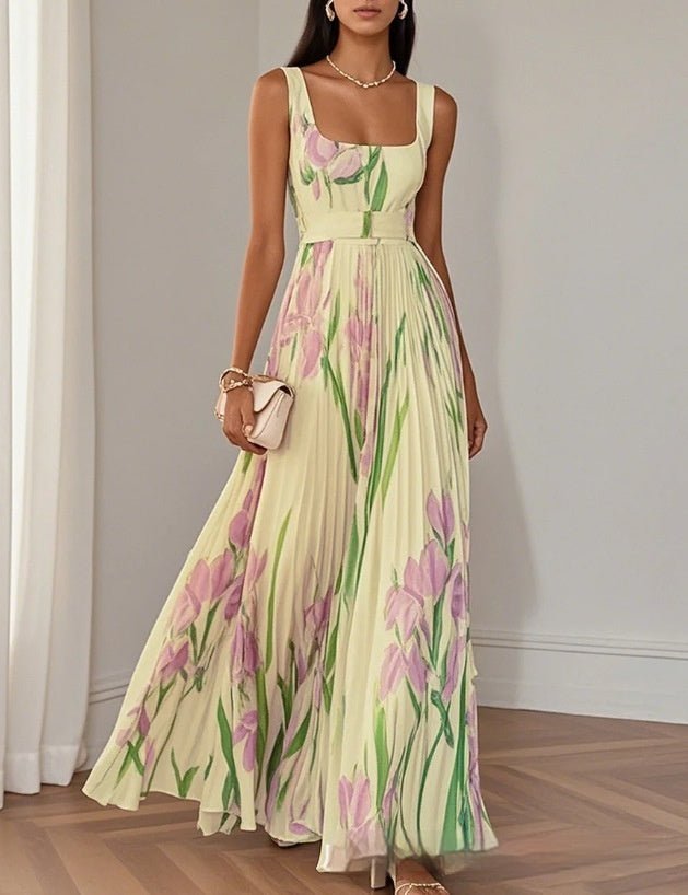 European And American Pleated Printing Dress - AmiraMart