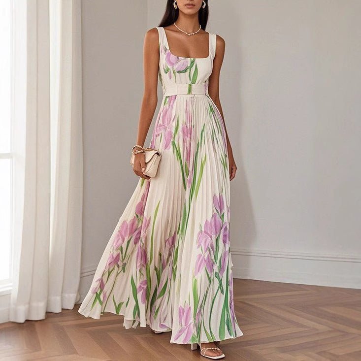 European And American Pleated Printing Dress - AmiraMart