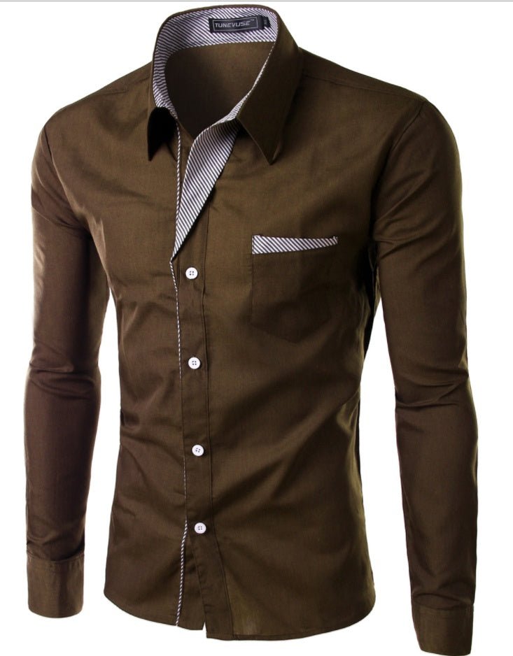 European And American Simple Men's Long Sleeve Shirt - AmiraMart