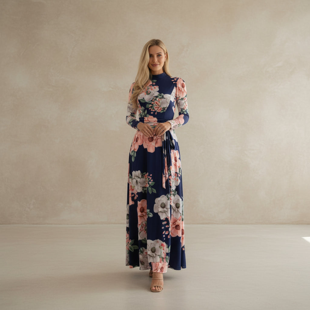 European And American Style Flower Print Short - sleeved Big Dress Women - AmiraMart
