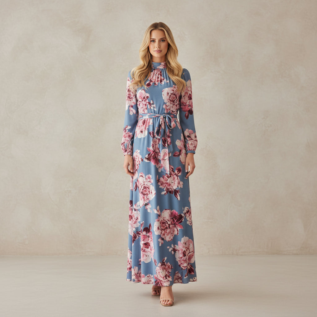 European And American Style Flower Print Short - sleeved Big Dress Women - AmiraMart
