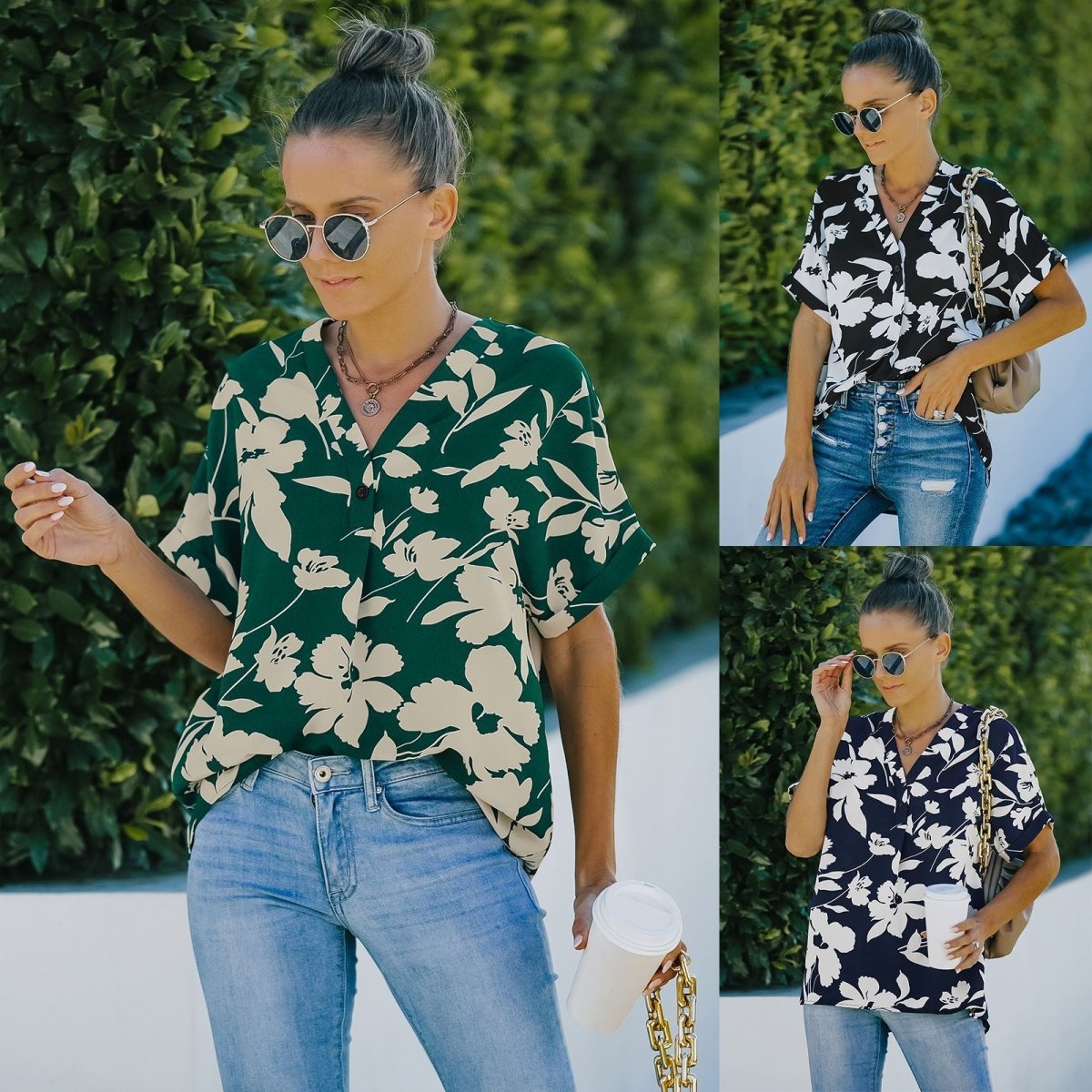 European And American Women's Ice Silk Print Loose Chiffon Shirt - AmiraMart