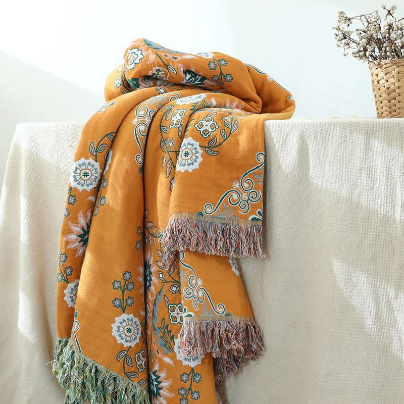 European Style Cotton Gauze Fringed Sofa Cover Blanket - AmiraMart