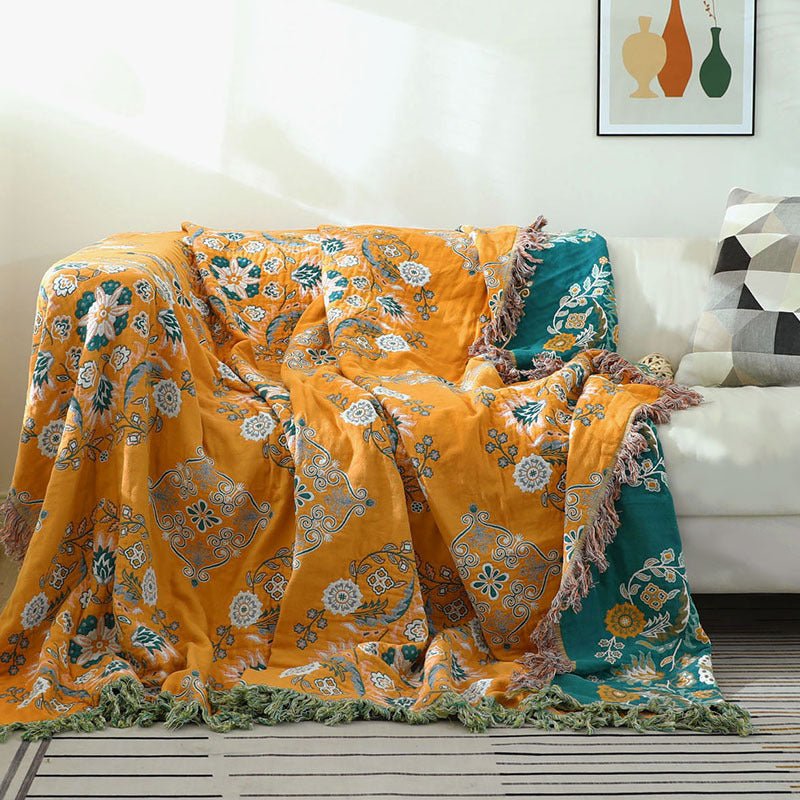 European Style Cotton Gauze Fringed Sofa Cover Blanket - AmiraMart