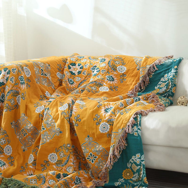 European Style Cotton Gauze Fringed Sofa Cover Blanket - AmiraMart