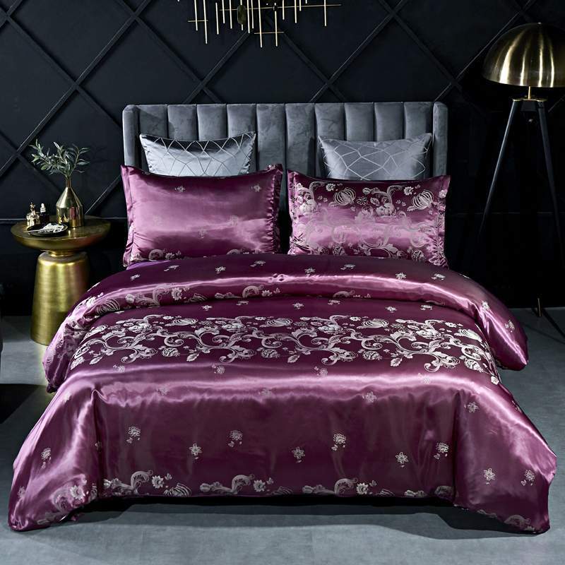 European Style Satin Jacquard Bedding Set Quilt Cover And Pillowcase - AmiraMart