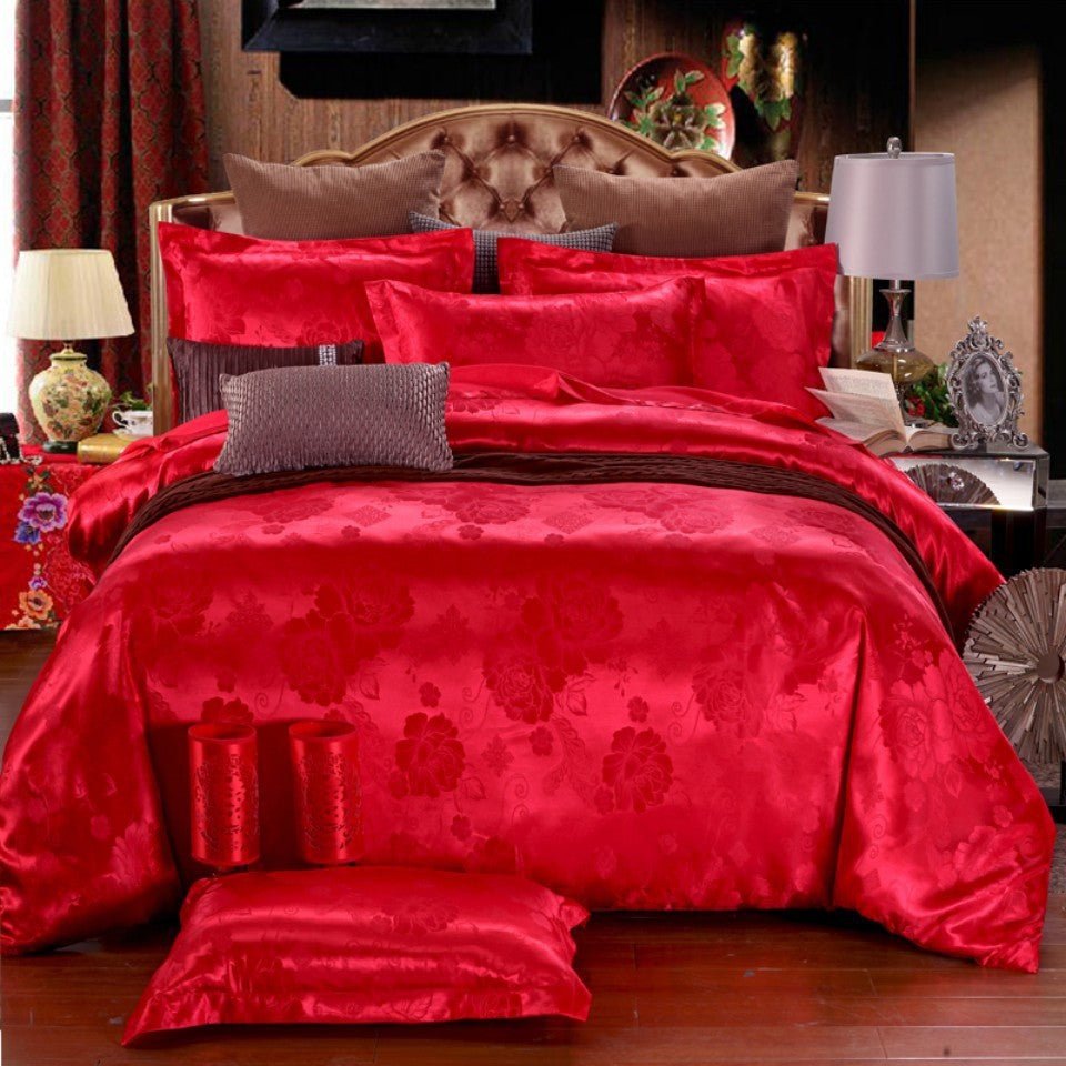 European Style Satin Jacquard Bedding Set Quilt Cover And Pillowcase - AmiraMart