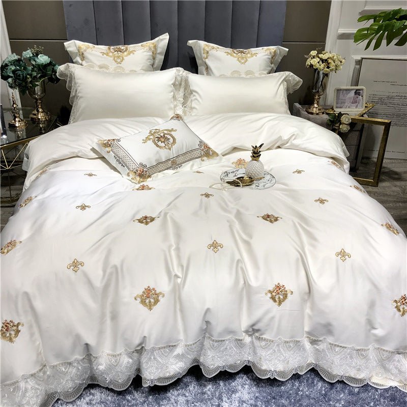 Four - piece Set Of Pure Cotton Embroidery Lace Model Room Bedding - AmiraMart