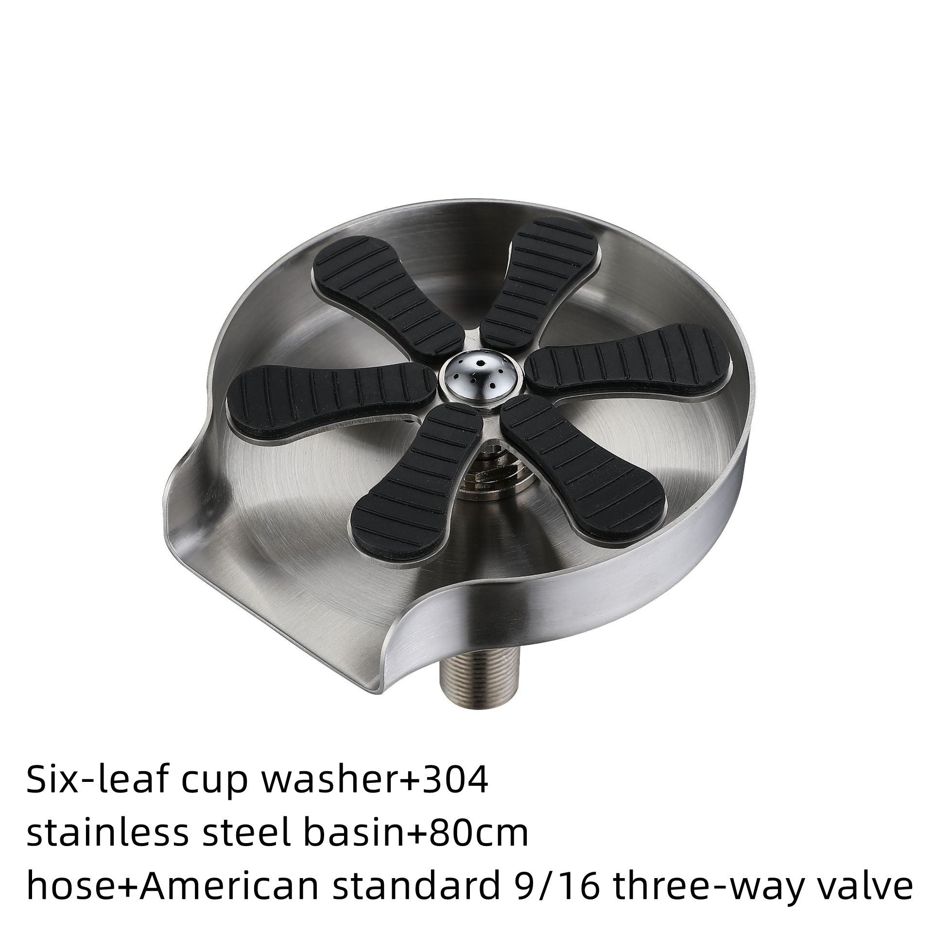 Six-leaf cup washer with 304 stainless steel basin and American standard three-way valve on a white background