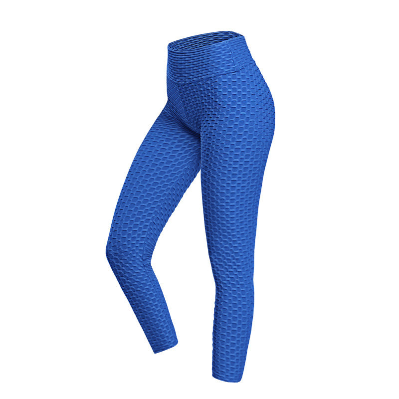 Blue textured leggings on a white background