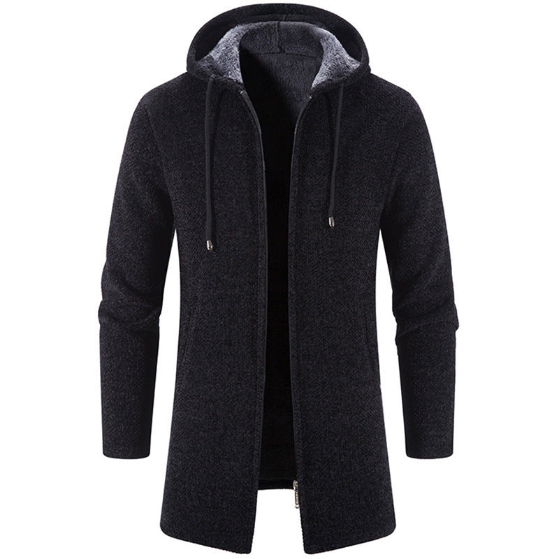Dark gray hooded coat on a white background