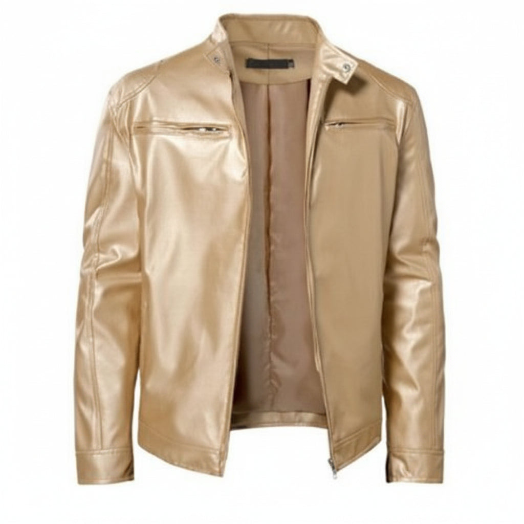 Gold leather jacket on a white background