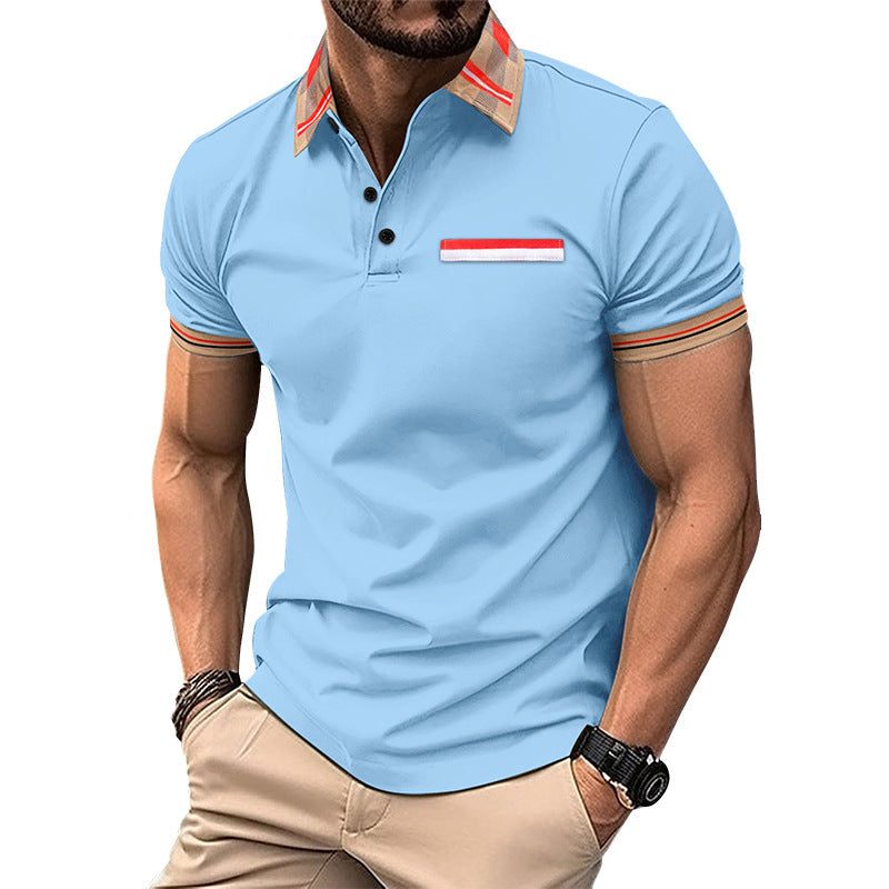 Striped Polo-Collar T-Shirt – Color-Matched Versatile Top - AmiraMart