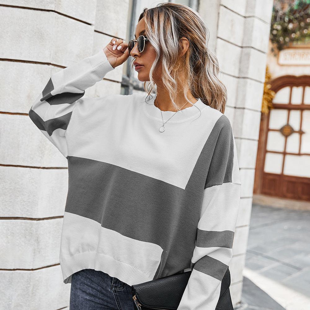 Fashion contrast stitching sweater - AmiraMart