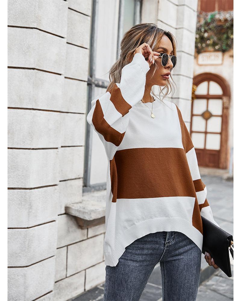 Fashion contrast stitching sweater - AmiraMart