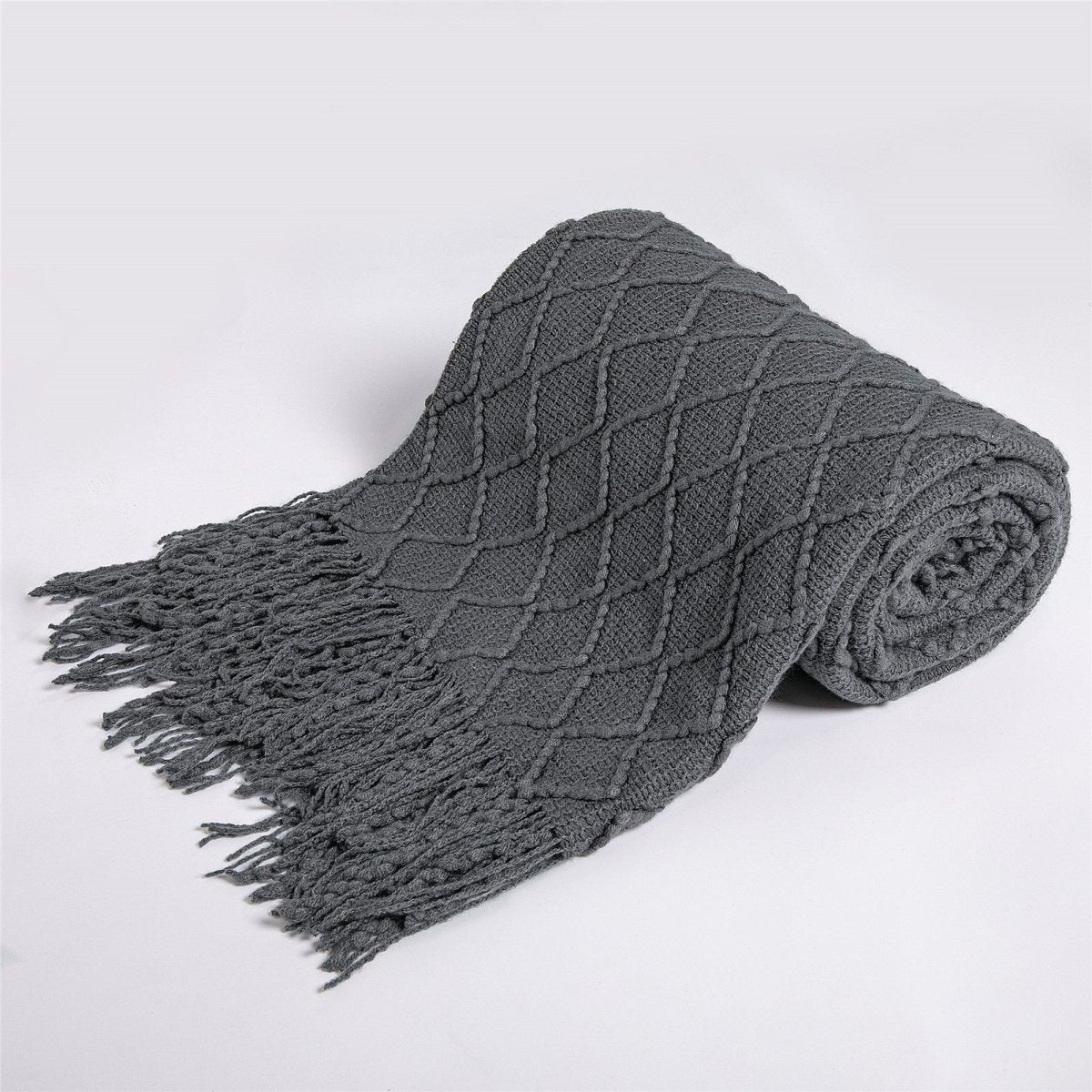 Fashion Knitted Solid Color Sofa Tassel Blanket - AmiraMart