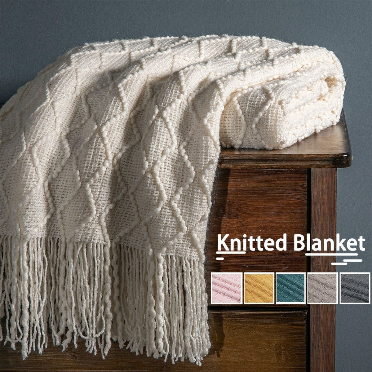 Fashion Knitted Solid Color Sofa Tassel Blanket - AmiraMart