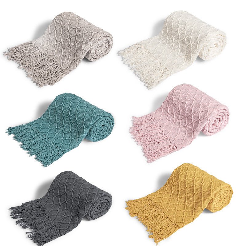 Fashion Knitted Solid Color Sofa Tassel Blanket - AmiraMart