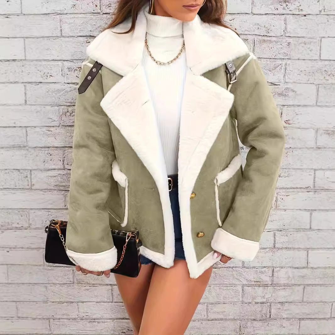 Fashion Polo Collar Plush Jacket - AmiraMart