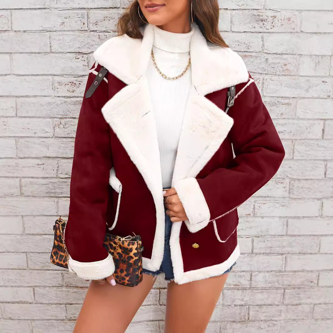 Fashion Polo Collar Plush Jacket - AmiraMart