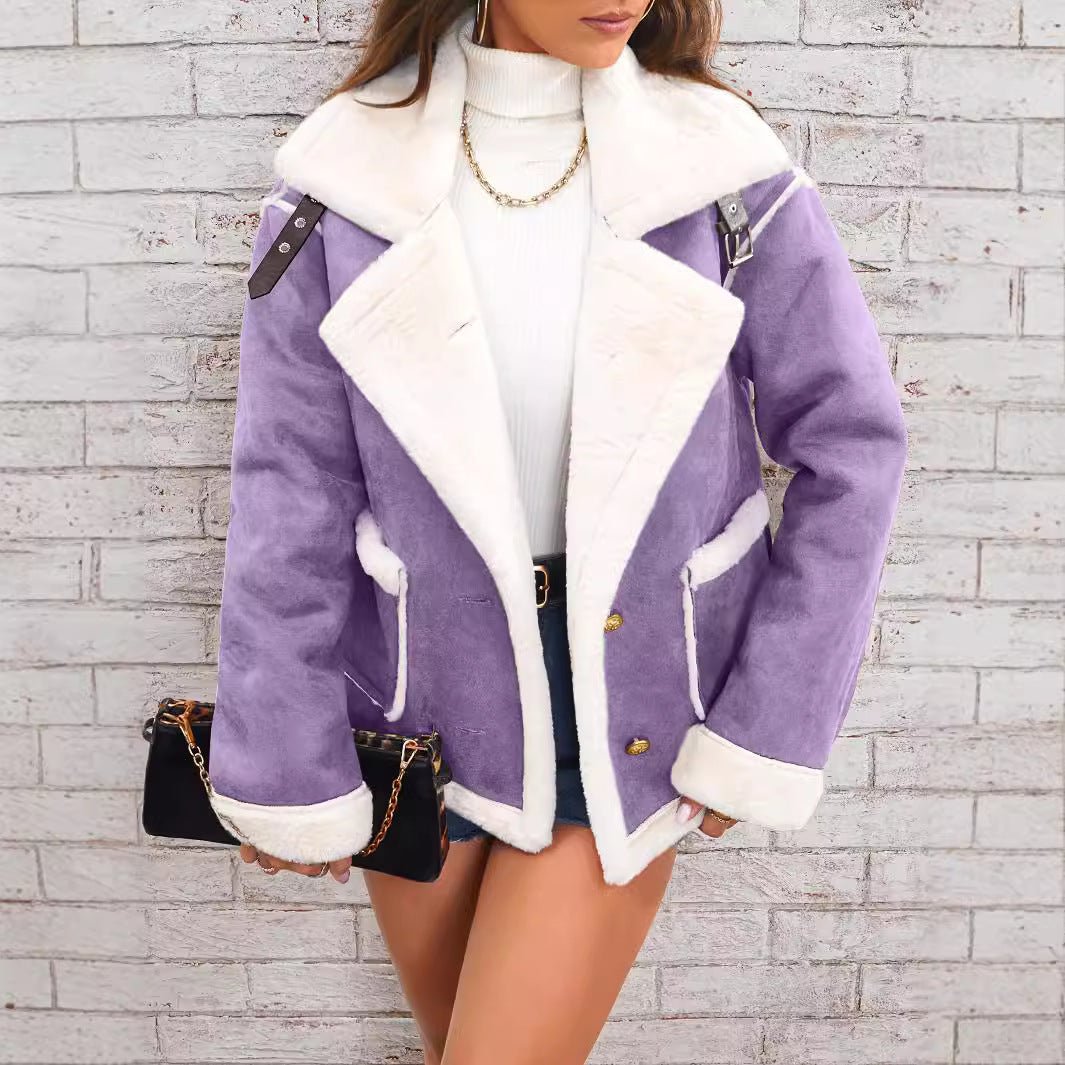 Fashion Polo Collar Plush Jacket - AmiraMart