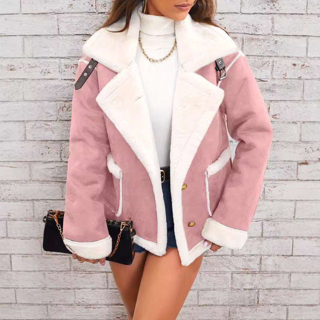 Fashion Polo Collar Plush Jacket - AmiraMart