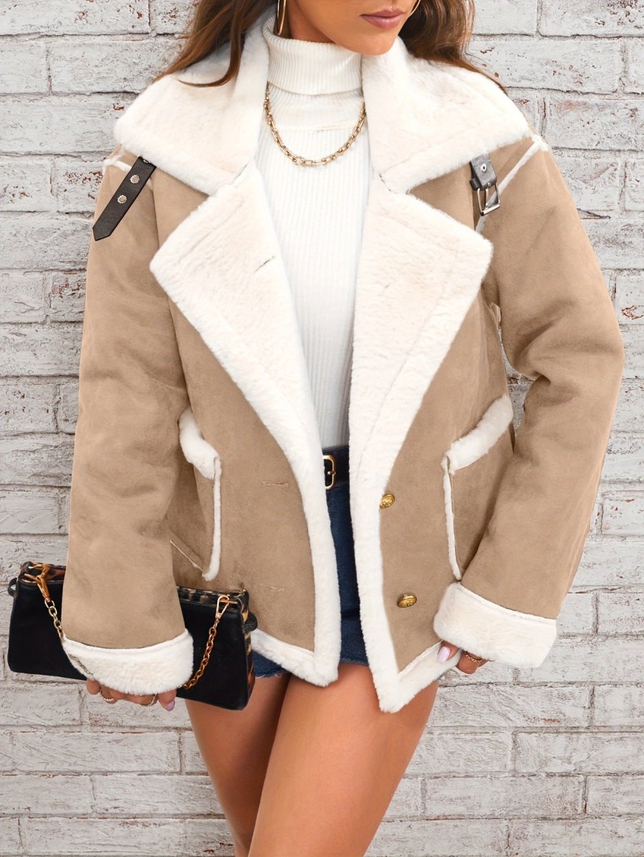 Fashion Polo Collar Plush Jacket - AmiraMart