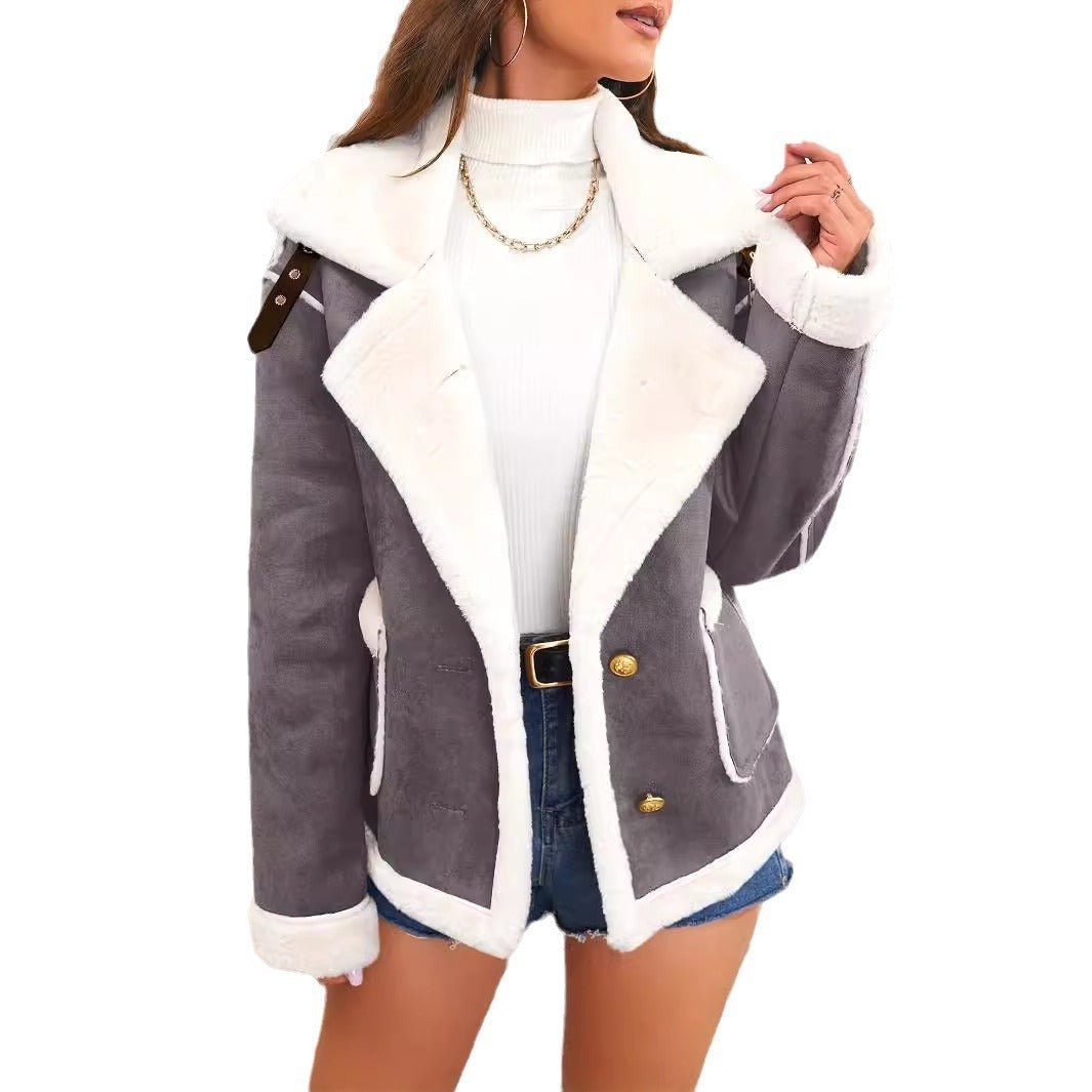 Fashion Polo Collar Plush Jacket - AmiraMart