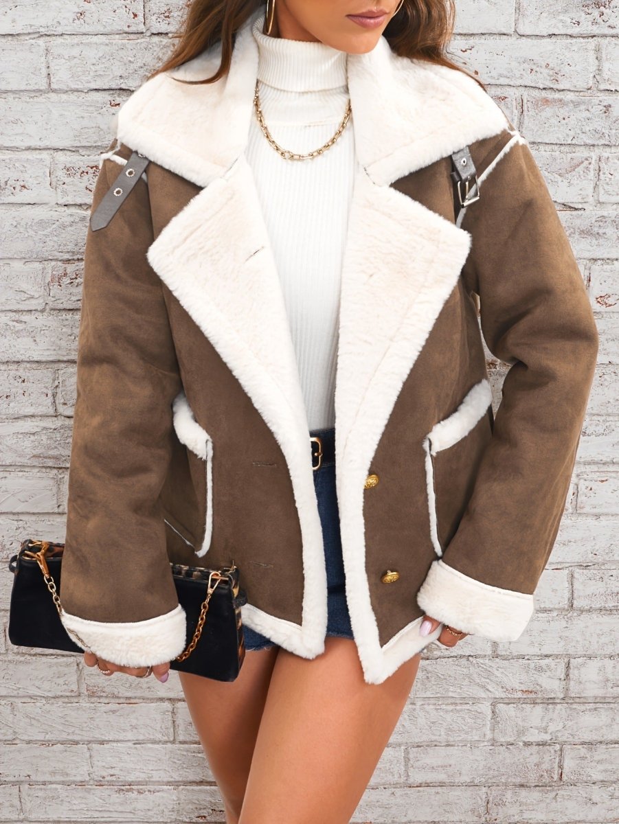 Fashion Polo Collar Plush Jacket - AmiraMart