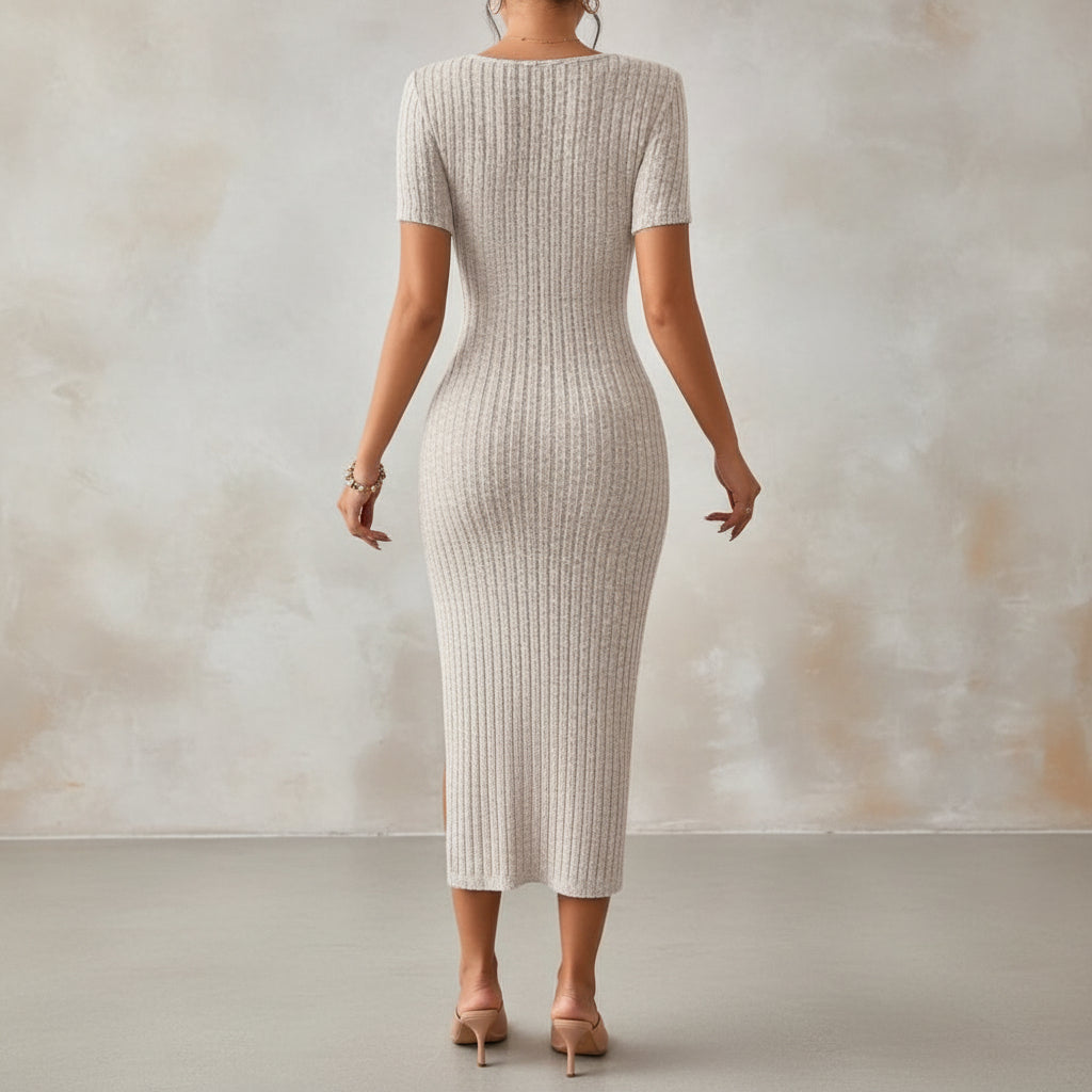 Fashion Short Sleeve Women's Knitted Dress - AmiraMart