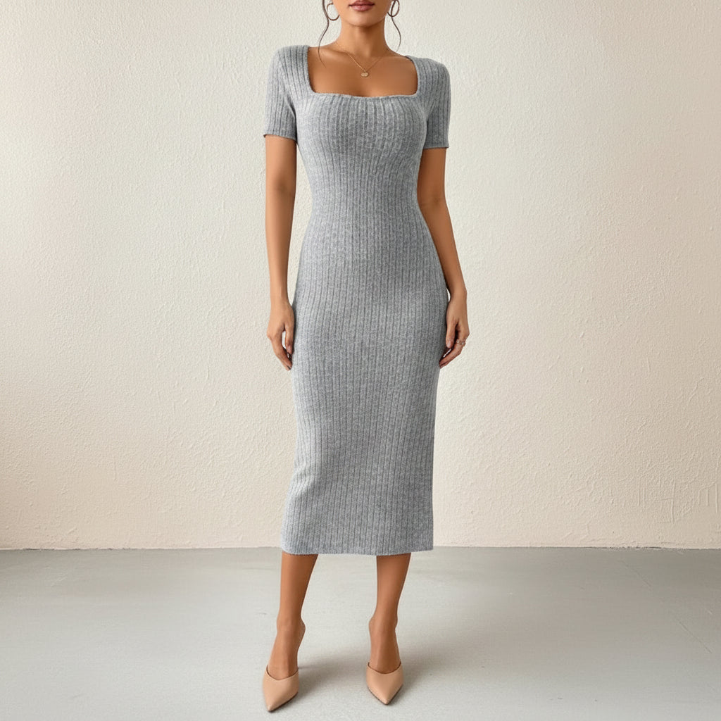 Fashion Short Sleeve Women's Knitted Dress - AmiraMart