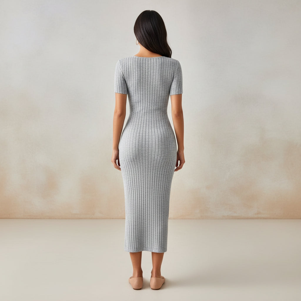 Fashion Short Sleeve Women's Knitted Dress - AmiraMart
