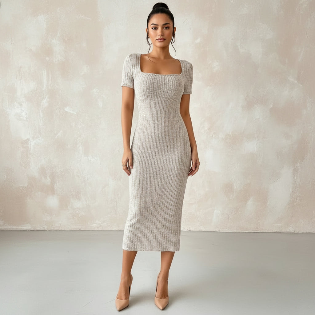 Fashion Short Sleeve Women's Knitted Dress - AmiraMart