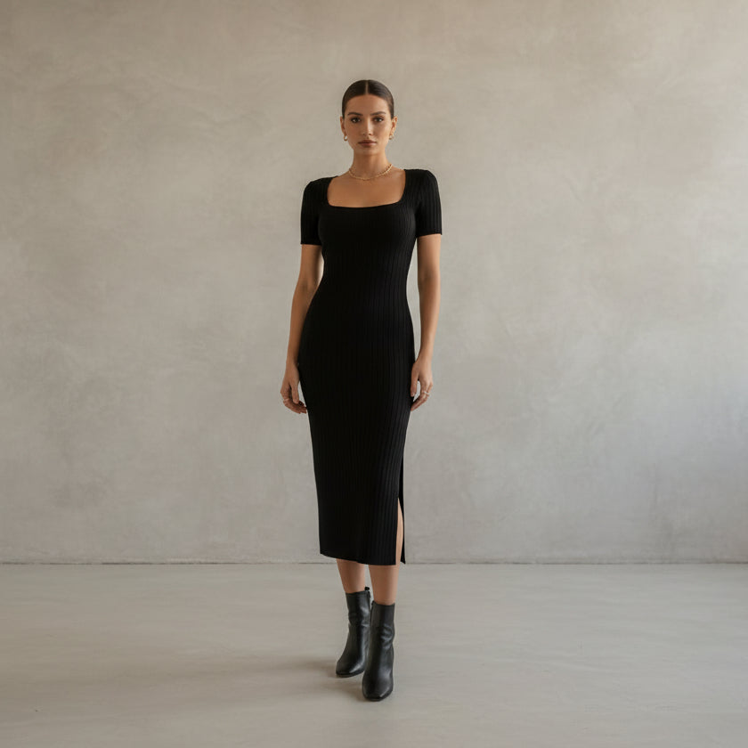 Fashion Short Sleeve Women's Knitted Dress - AmiraMart