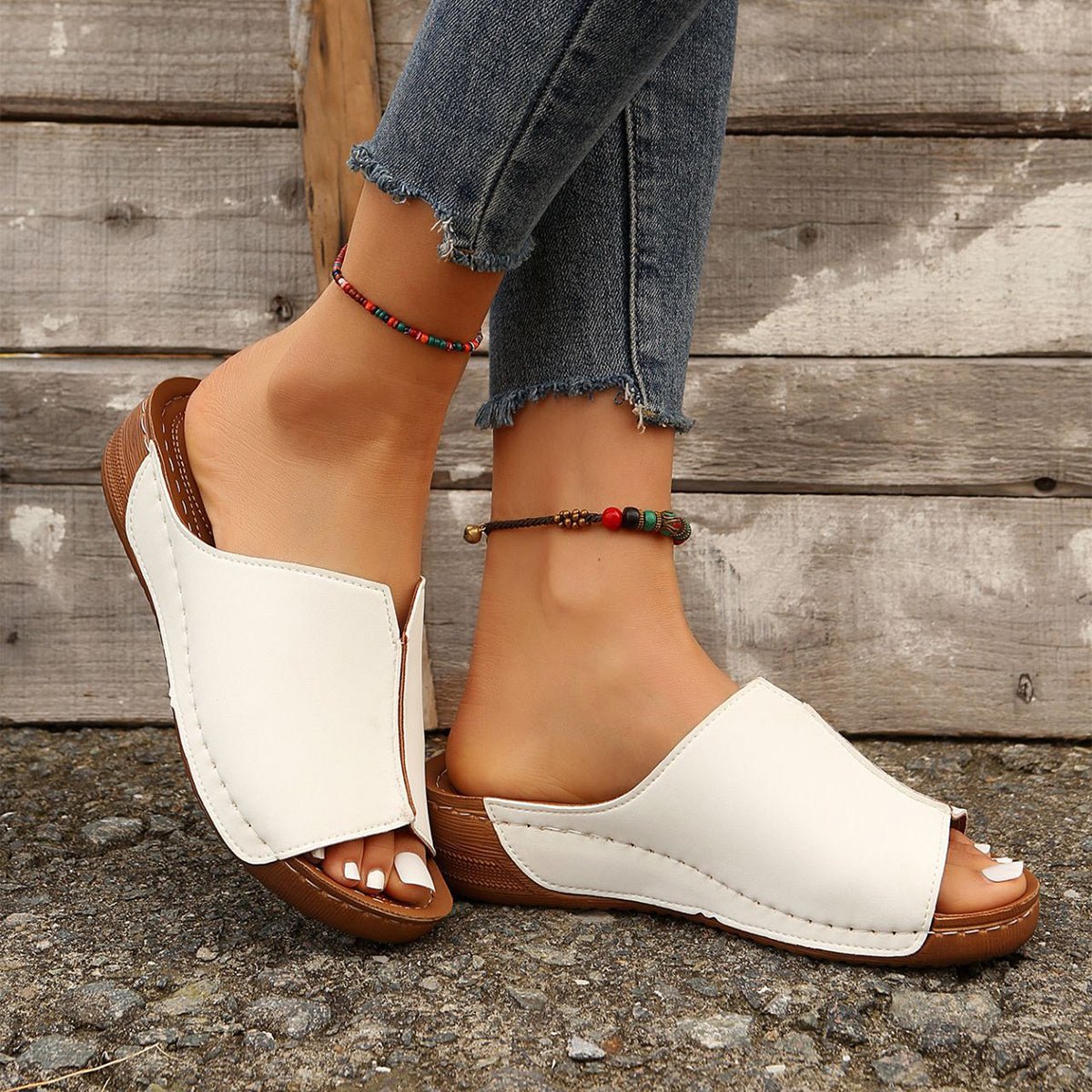 Fashion Solid Wedge Sandals - AmiraMart
