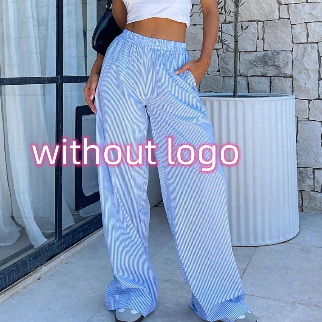 Fashion Y2K Striped Straight Trousers Summer Elastic High Waist Wide Leg Pants For Women - AmiraMart