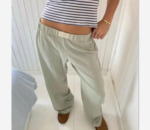 Fashion Y2K Striped Straight Trousers Summer Elastic High Waist Wide Leg Pants For Women - AmiraMart