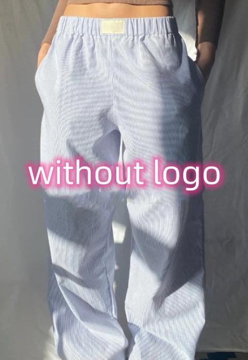 Fashion Y2K Striped Straight Trousers Summer Elastic High Waist Wide Leg Pants For Women - AmiraMart